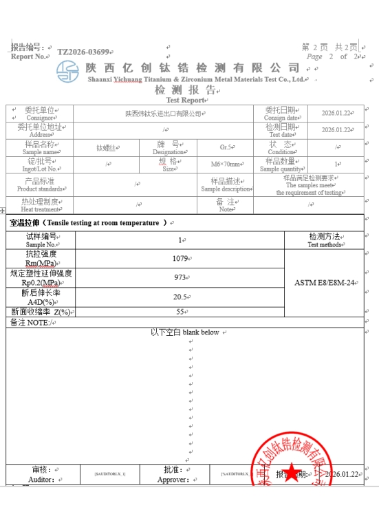 M6x70mm Physical Properties--22nd, Jan, 2026